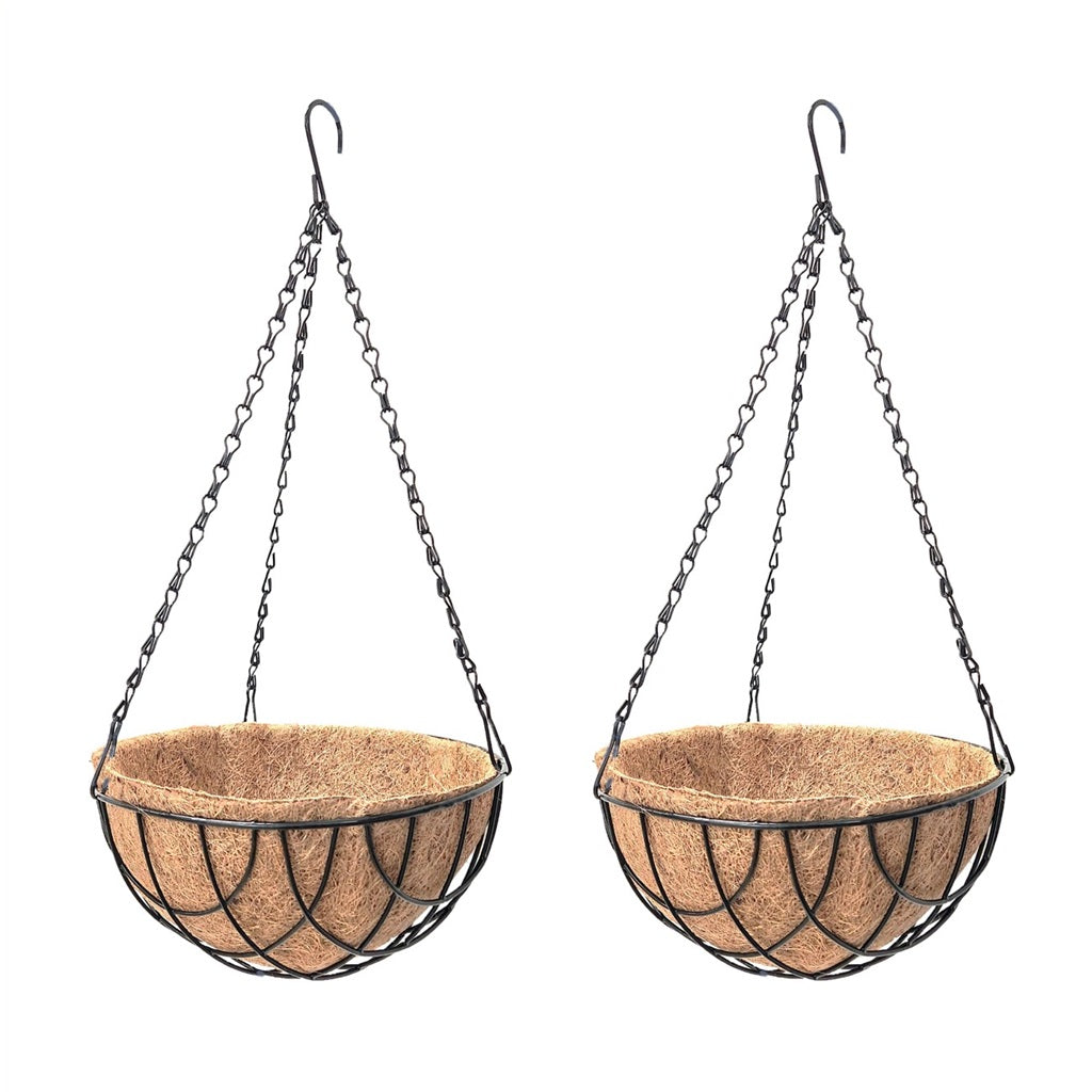 Deepthi Hanging Metal Baskets with Coco Coir Liner and Chain - Flower Pot Hanger - Pack of 2